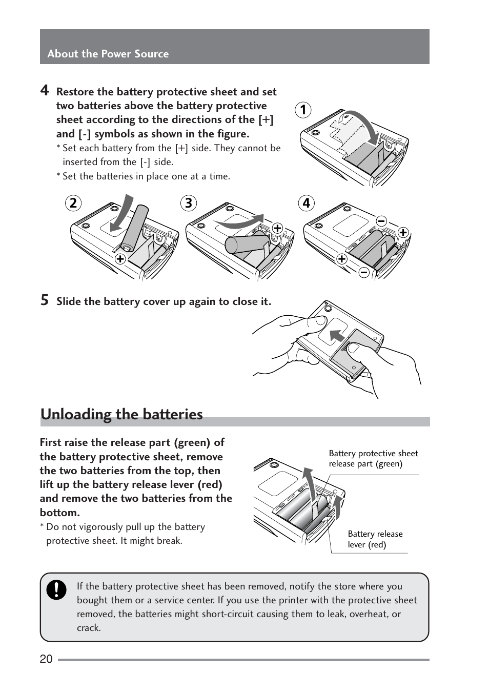 Unloading the batteries, Ements | Citizen Systems PD-22 User Manual | Page 20 / 40