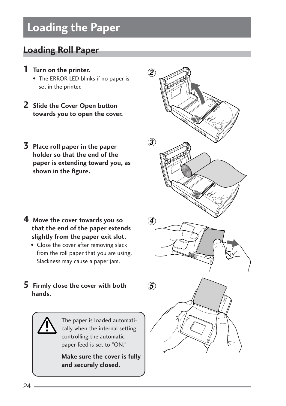 Loading the paper, Loading roll paper, Er source | Eries | Citizen Systems PD-22 User Manual | Page 24 / 40