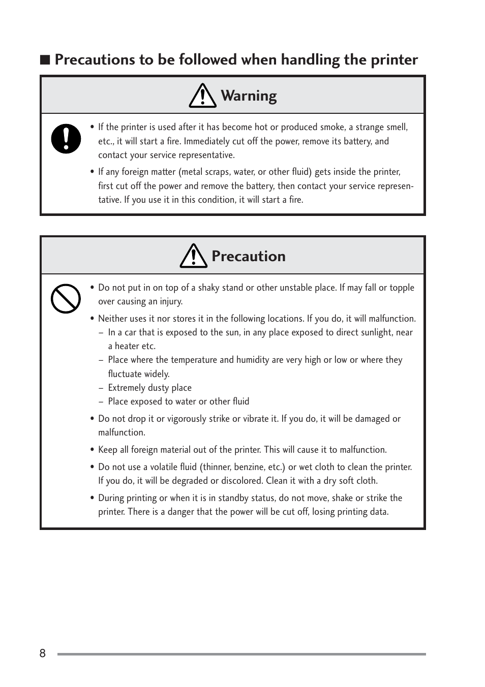 Precaution | Citizen Systems PD-22 User Manual | Page 8 / 40