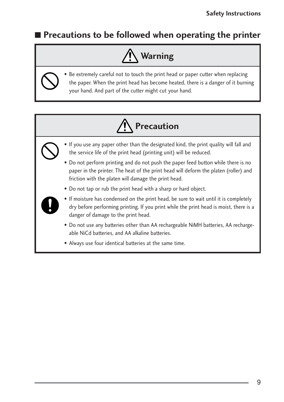 Precaution | Citizen Systems PD-22 User Manual | Page 9 / 40