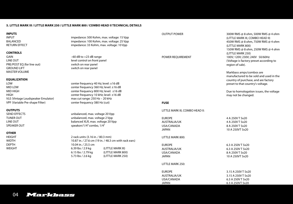 Markbass Little Mark 250 Black Line User Manual | Page 4 / 8