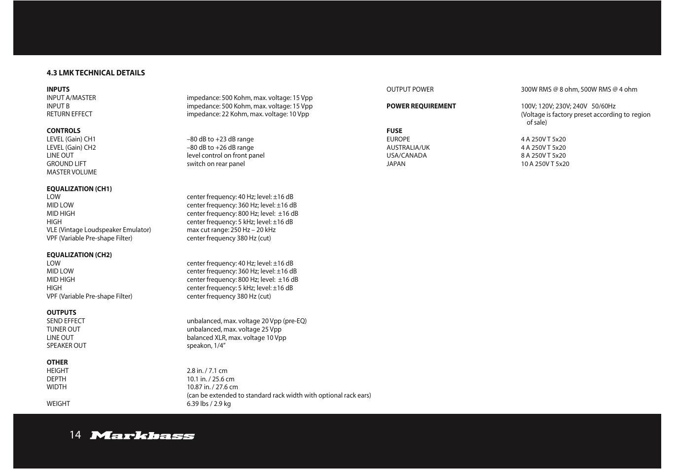 Markbass F 500 User Manual | Page 14 / 32