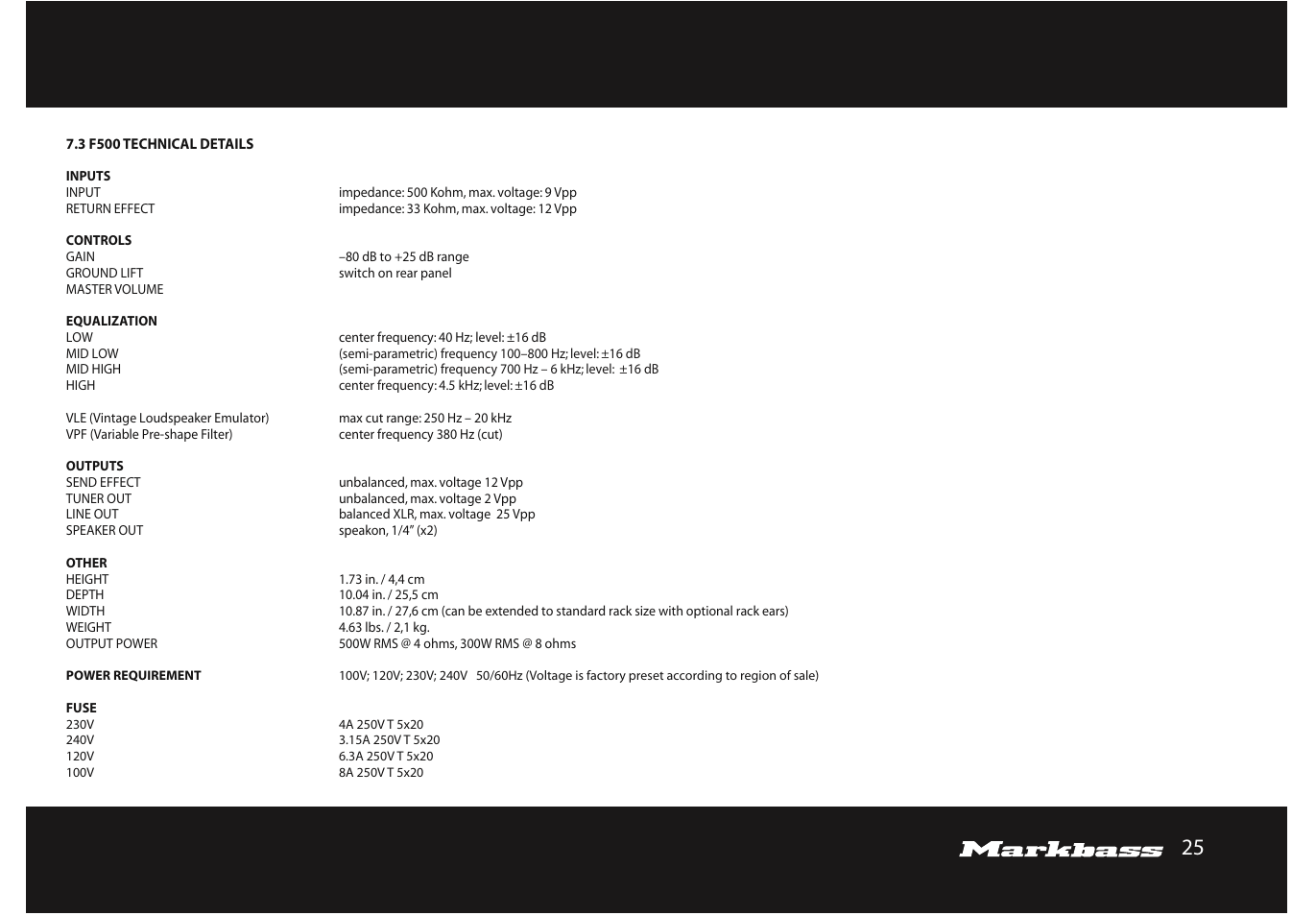 Markbass F 500 User Manual | Page 25 / 32