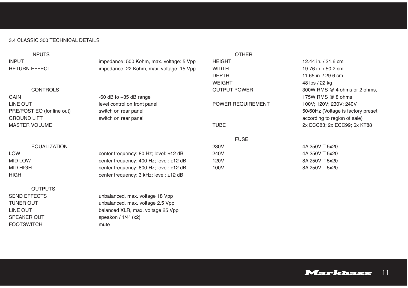 Markbass Classic 300 User Manual | Page 11 / 14