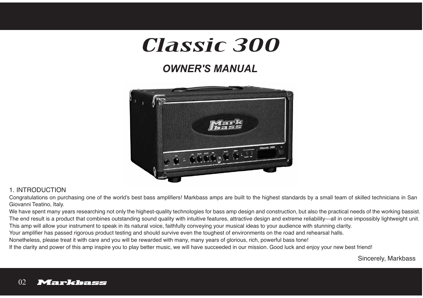 Owner's manual | Markbass Classic 300 User Manual | Page 2 / 14