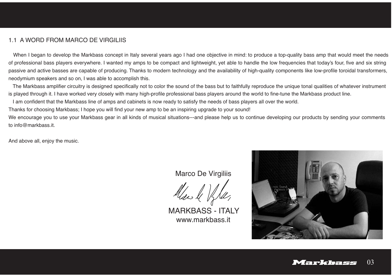 Markbass - italy, Marco de virgiliis | Markbass Classic 300 User Manual | Page 3 / 14