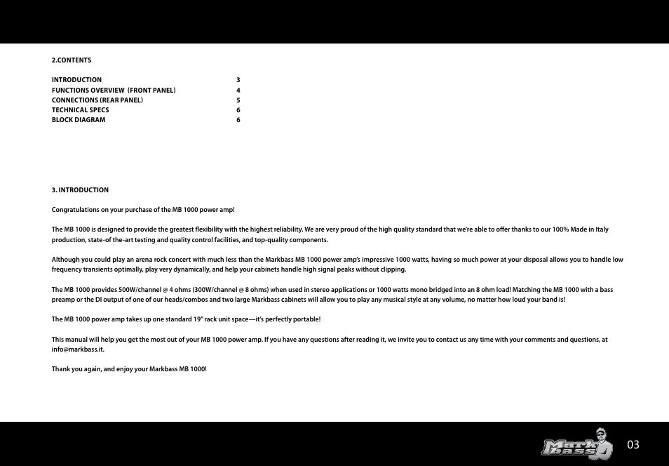 Markbass MB 1000 User Manual | Page 3 / 8