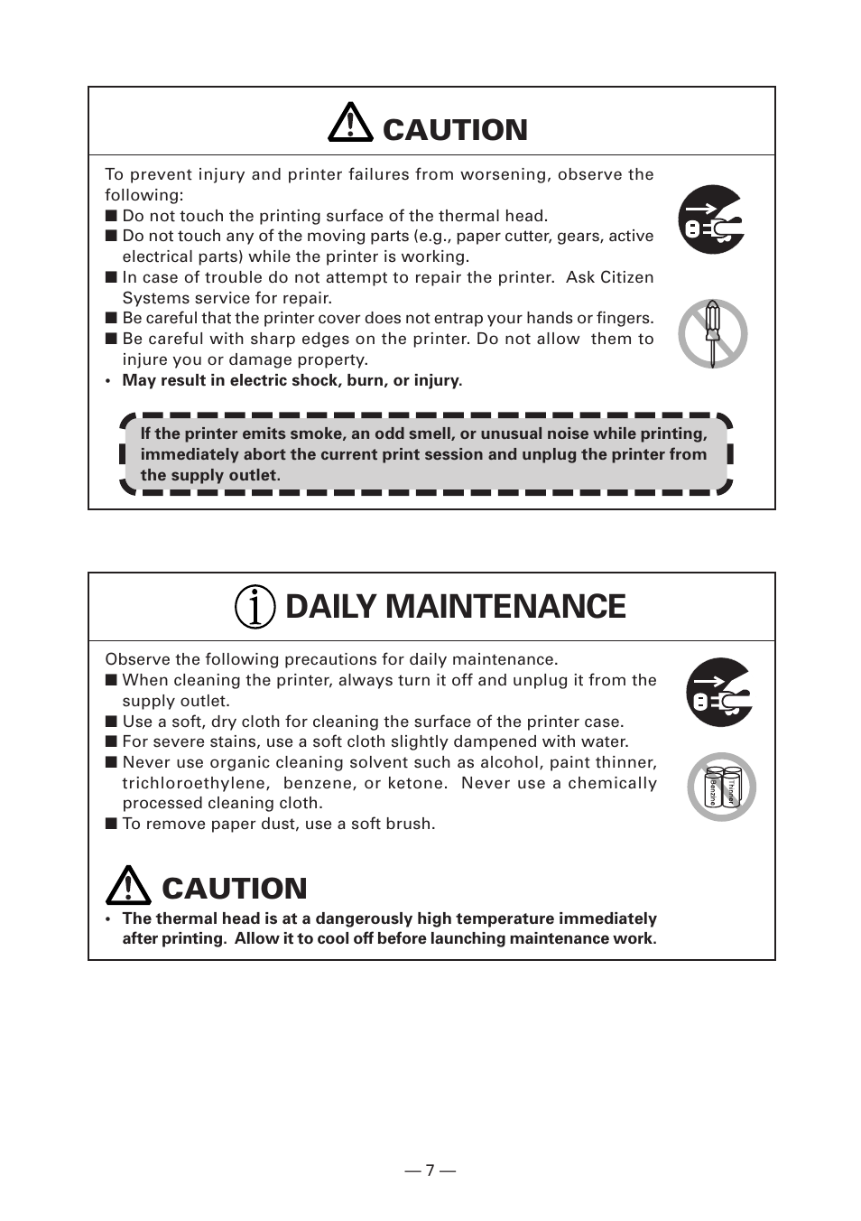 Daily maintenance, Caution | Citizen Systems Citizen CT-S4000 User Manual | Page 10 / 32