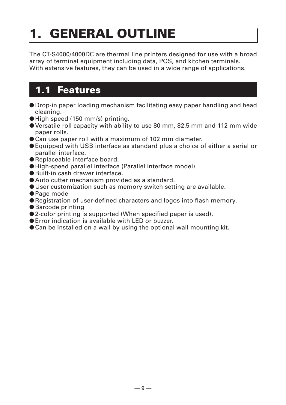 General outline, 1 features | Citizen Systems Citizen CT-S4000 User Manual | Page 12 / 32