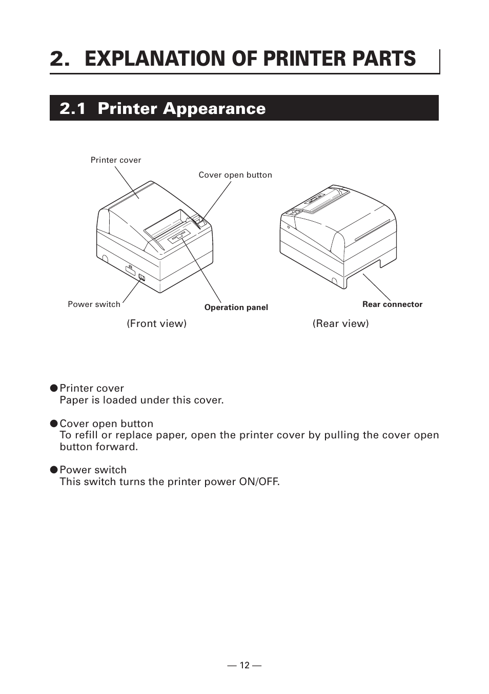 Explanation of printer parts, 1 printer appearance | Citizen Systems Citizen CT-S4000 User Manual | Page 15 / 32