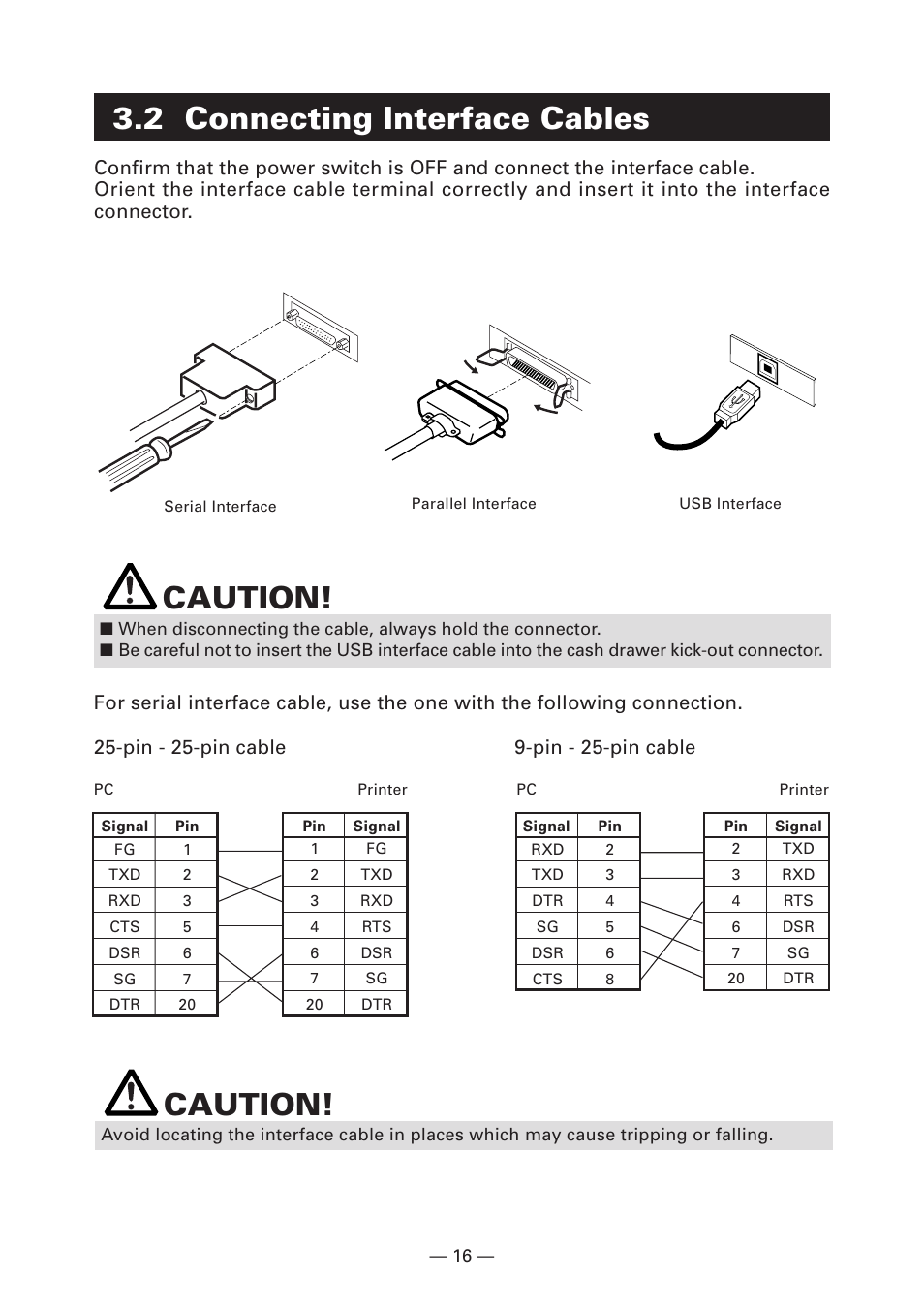 2 connecting interface cables, Caution | Citizen Systems Citizen CT-S4000 User Manual | Page 19 / 32