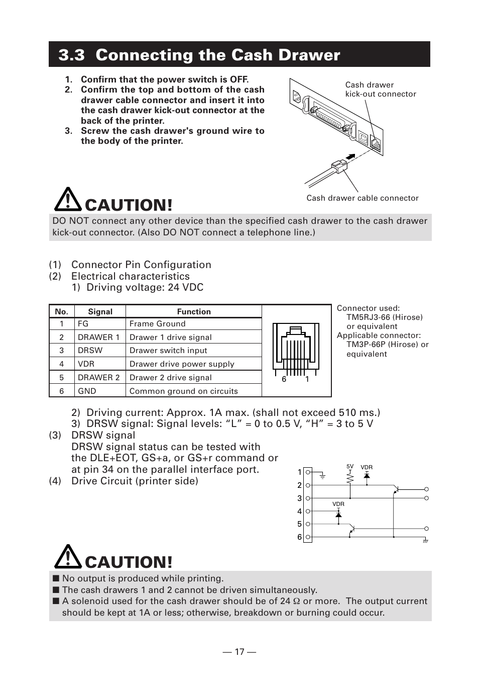 Caution, 3 connecting the cash drawer | Citizen Systems Citizen CT-S4000 User Manual | Page 20 / 32