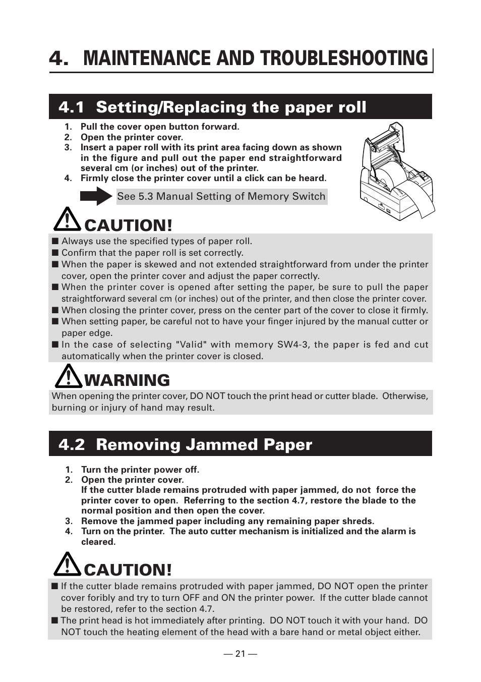Maintenance and troubleshooting, Caution, Warning | Citizen Systems Citizen CT-S4000 User Manual | Page 24 / 32