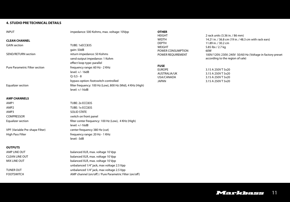 Markbass Studio Pre User Manual | Page 11 / 24