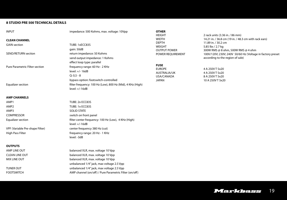 Markbass Studio Pre User Manual | Page 19 / 24