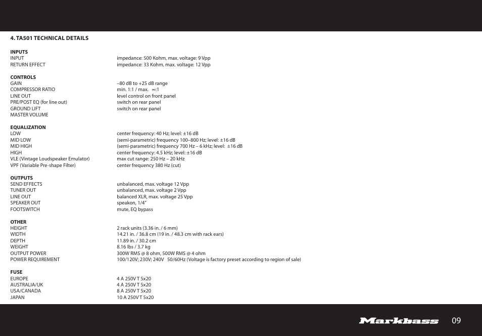 Markbass TA 503 User Manual | Page 9 / 28
