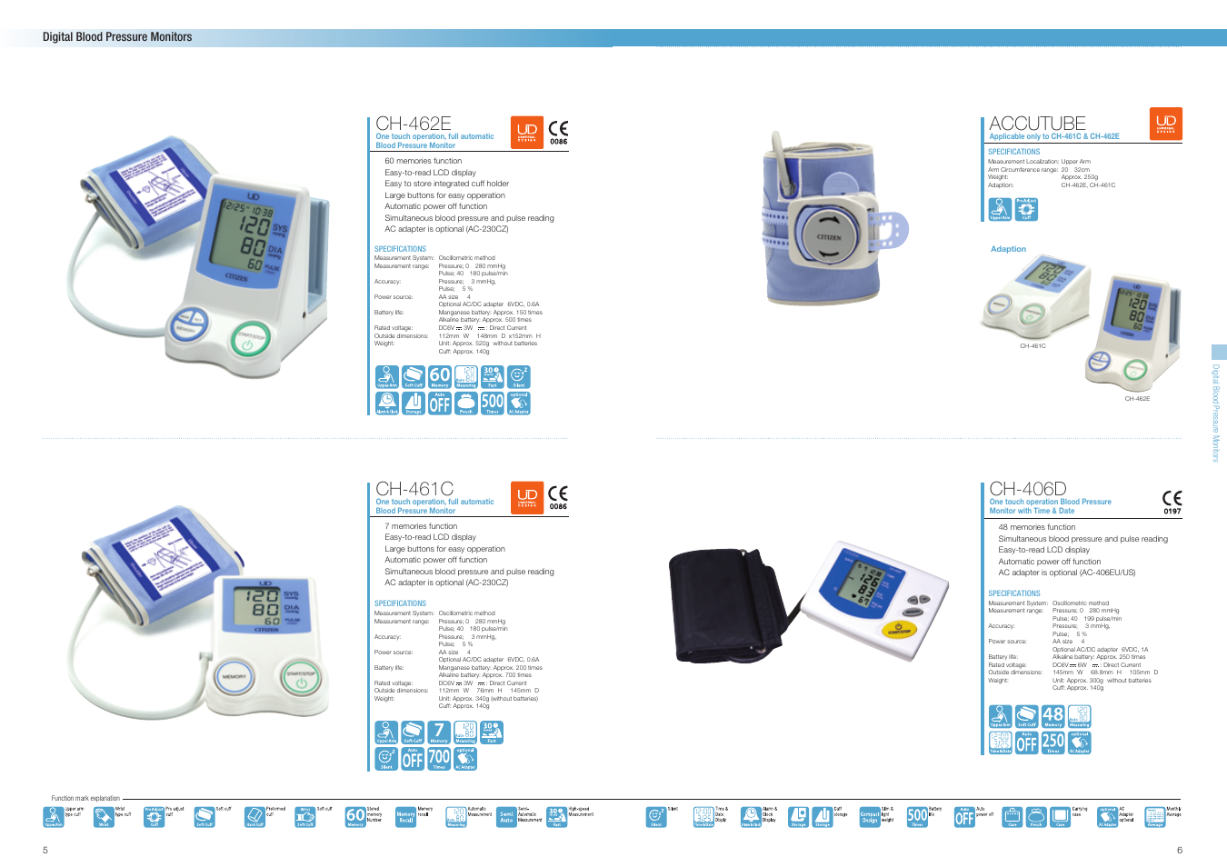 Ch-462e, Ch-406d, Ch-461c | Accutube, Digital blood pressure monitors | Citizen Systems CUN60 User Manual | Page 4 / 12