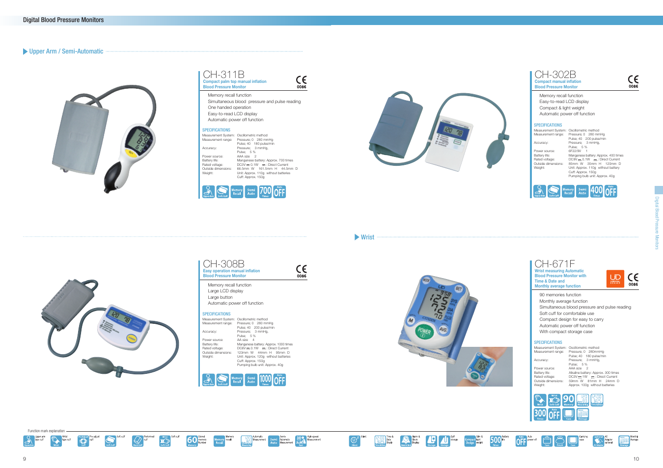 Ch-311b, Ch-302b, Ch-671f | Ch-308b, Digital blood pressure monitors, Wrist upper arm / semi-automatic | Citizen Systems CUN60 User Manual | Page 6 / 12