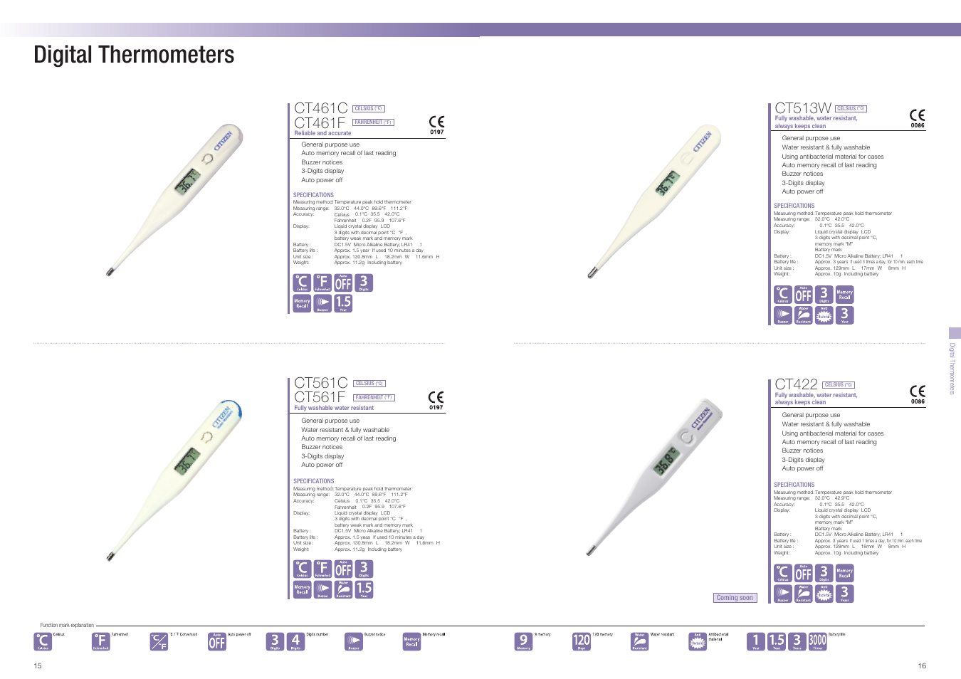 Digital thermometers, Ct513w, Ct422 | Citizen Systems CUN60 User Manual | Page 9 / 12