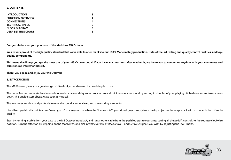 Markbass MB Octaver User Manual | Page 3 / 8
