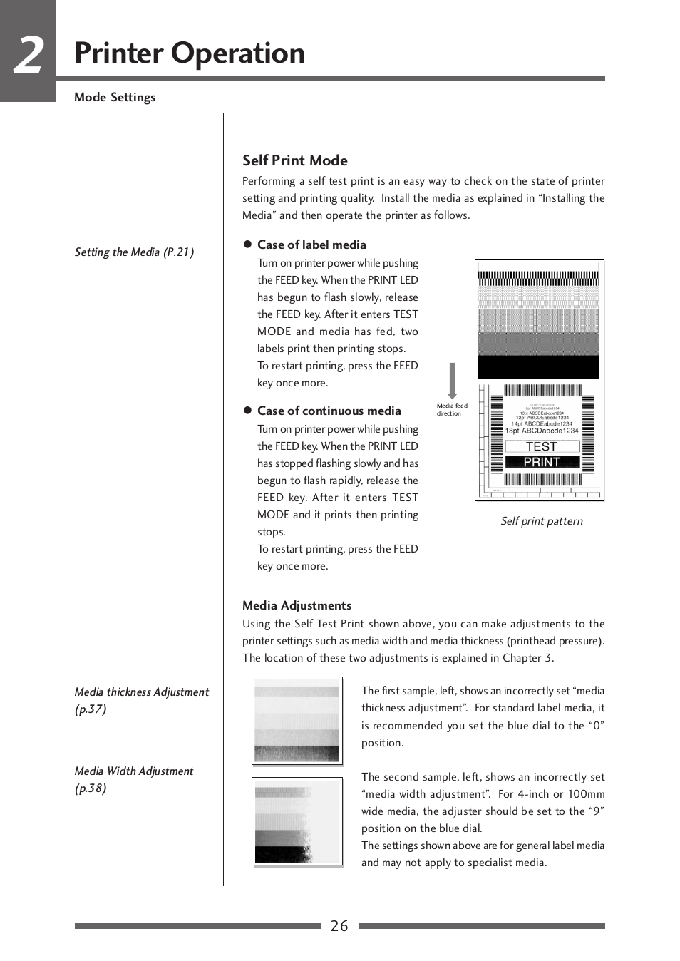 Self print mode, Printer operation | Citizen Systems CLP-521 User Manual | Page 26 / 54