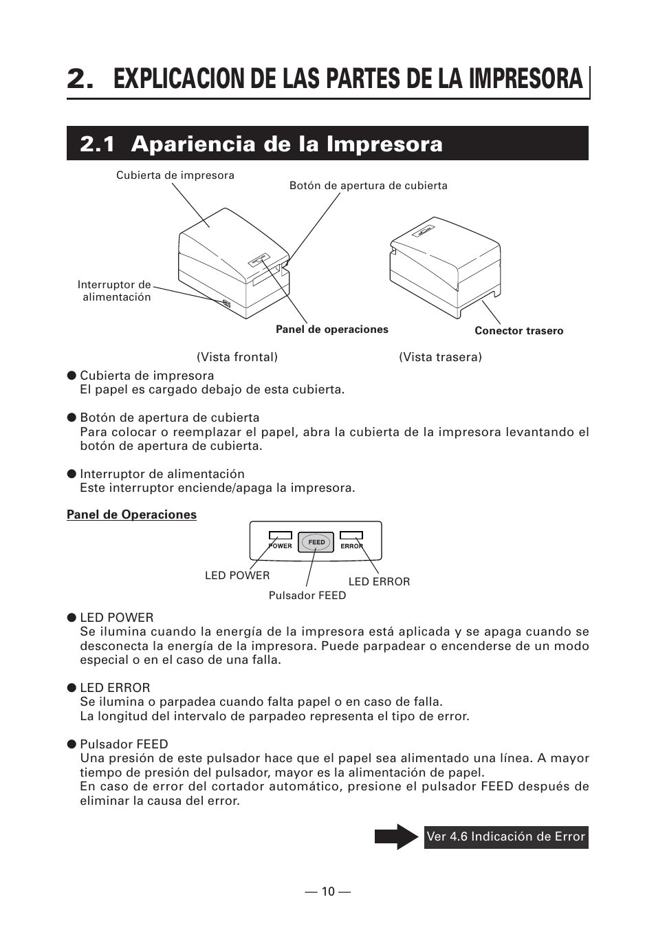 Explicacion de las partes de la impresora, 1 apariencia de la impresora | Citizen Systems CT-S2000DC User Manual | Page 117 / 136