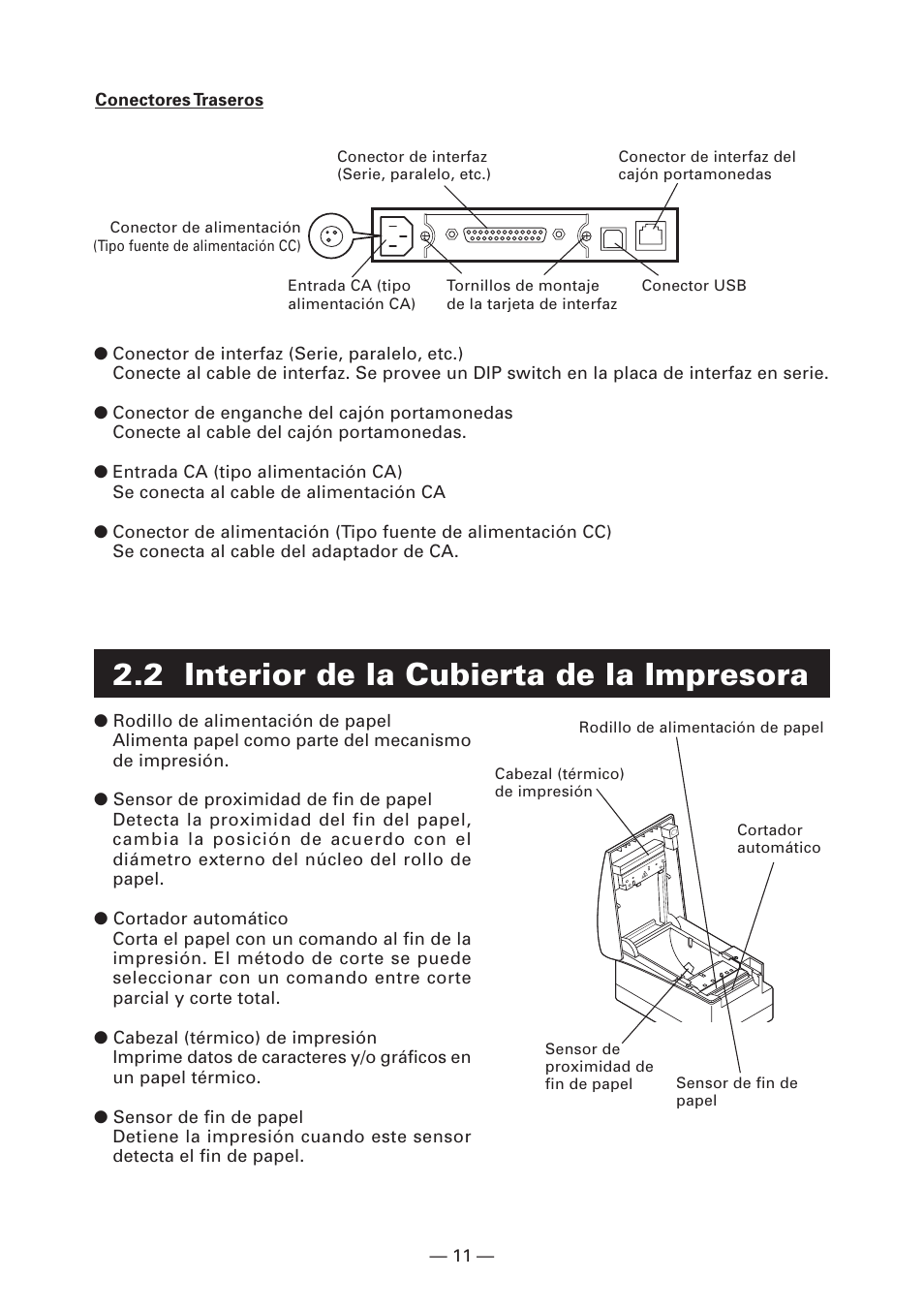 2 interior de la cubierta de la impresora | Citizen Systems CT-S2000DC User Manual | Page 118 / 136