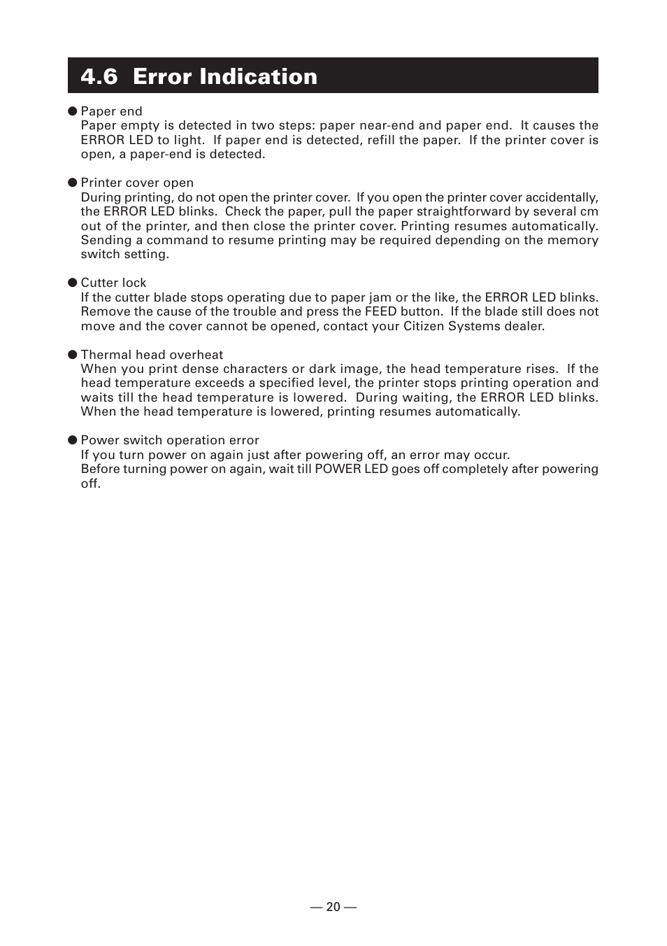 6 error indication | Citizen Systems CT-S2000DC User Manual | Page 23 / 136