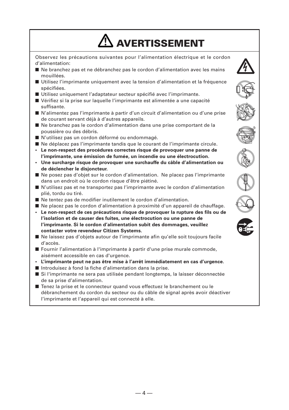 Avertissement | Citizen Systems CT-S2000DC User Manual | Page 33 / 136