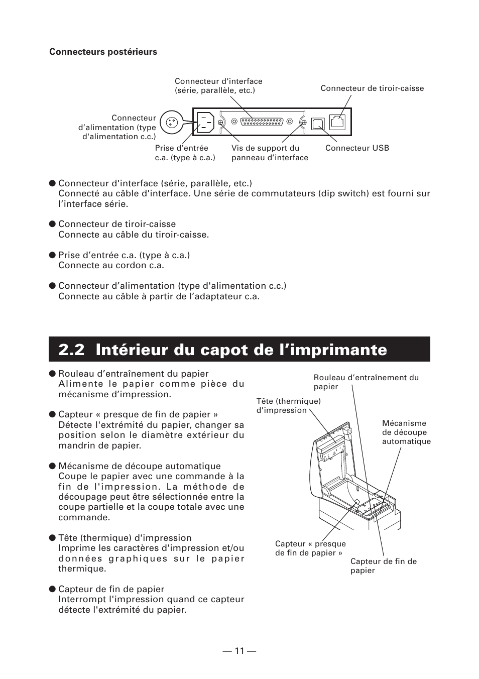 2 intérieur du capot de l’imprimante | Citizen Systems CT-S2000DC User Manual | Page 40 / 136
