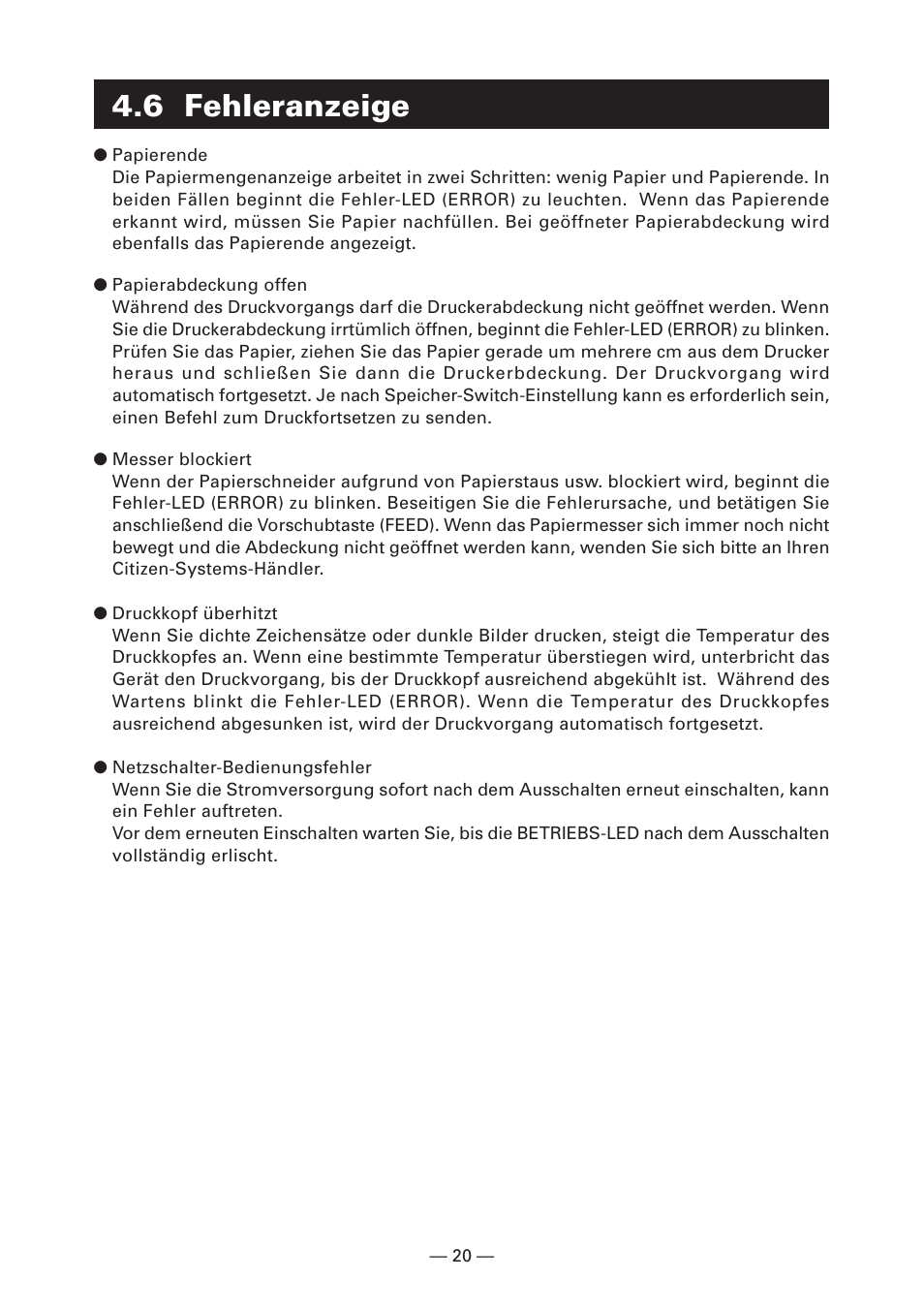 6 fehleranzeige | Citizen Systems CT-S2000DC User Manual | Page 75 / 136