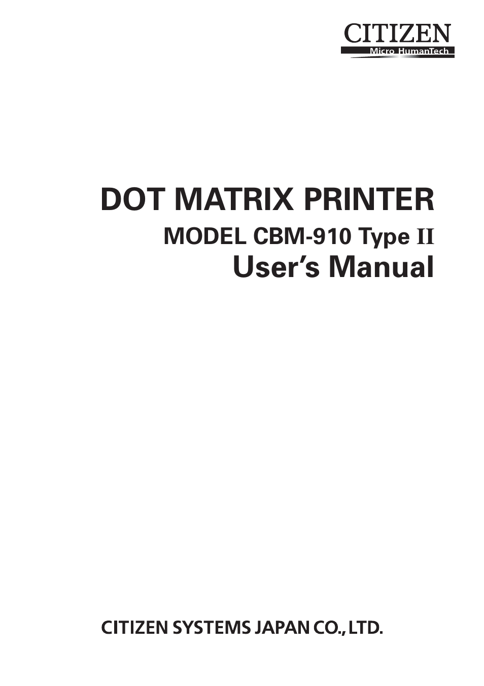 Citizen Systems CBM-910 Type II User Manual | 62 pages
