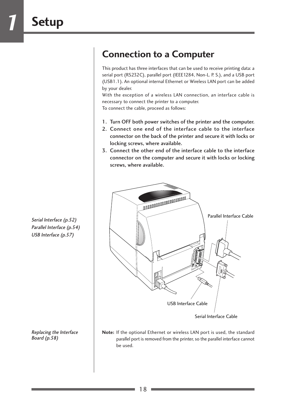 Connection to a computer, Setup | Citizen Systems CLP-621 User Manual | Page 18 / 60