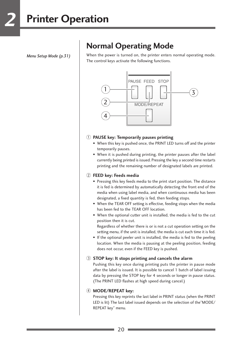 Normal operating mode, Printer operation | Citizen Systems CLP-621 User Manual | Page 20 / 60