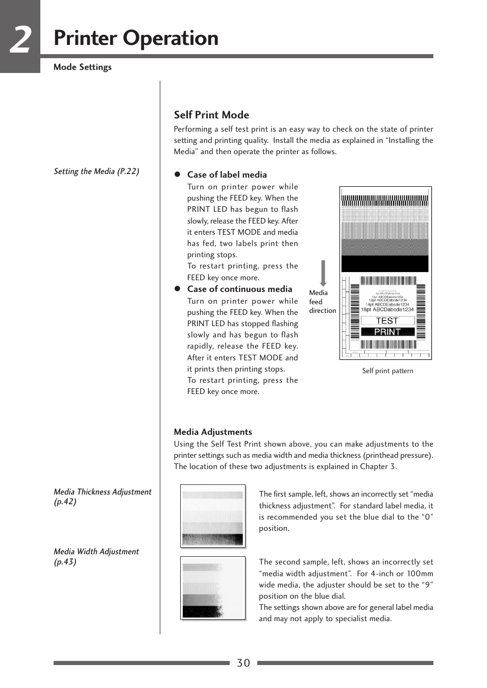 Self print mode, Printer operation | Citizen Systems CLP-621 User Manual | Page 30 / 60