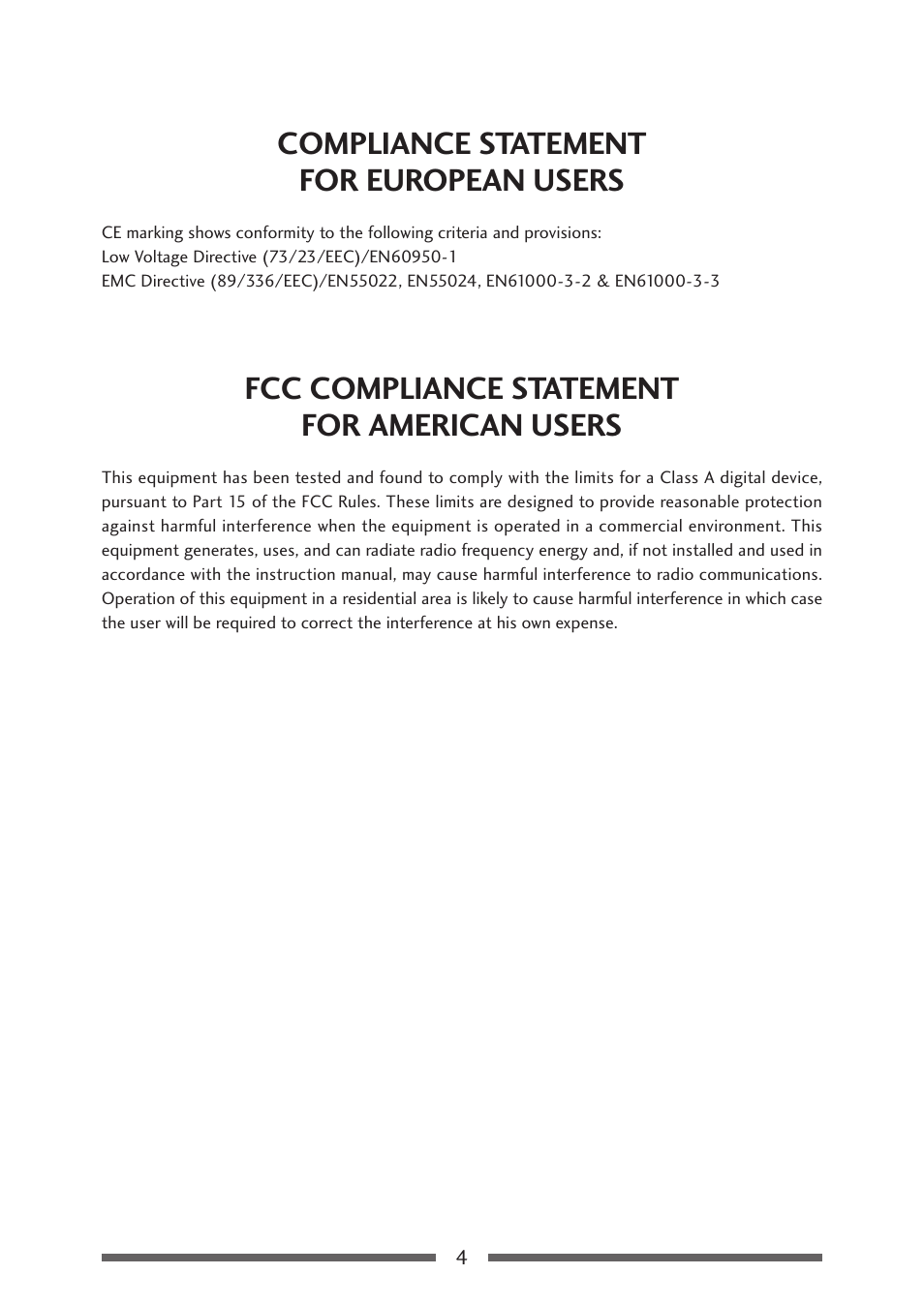 Compliance statement for european users, Fcc compliance statement for american users | Citizen Systems CLP-621 User Manual | Page 4 / 60