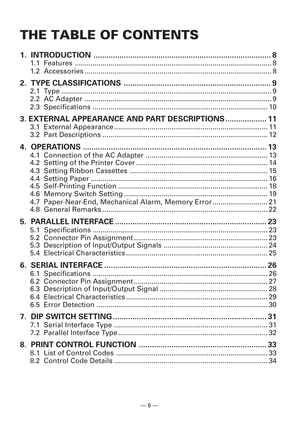 The table of contents | Citizen Systems Compact desk-top dot matrix printer CBM-910 Type II User Manual | Page 10 / 62