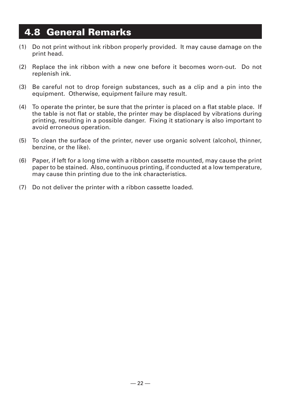 8 general remarks | Citizen Systems Compact desk-top dot matrix printer CBM-910 Type II User Manual | Page 26 / 62