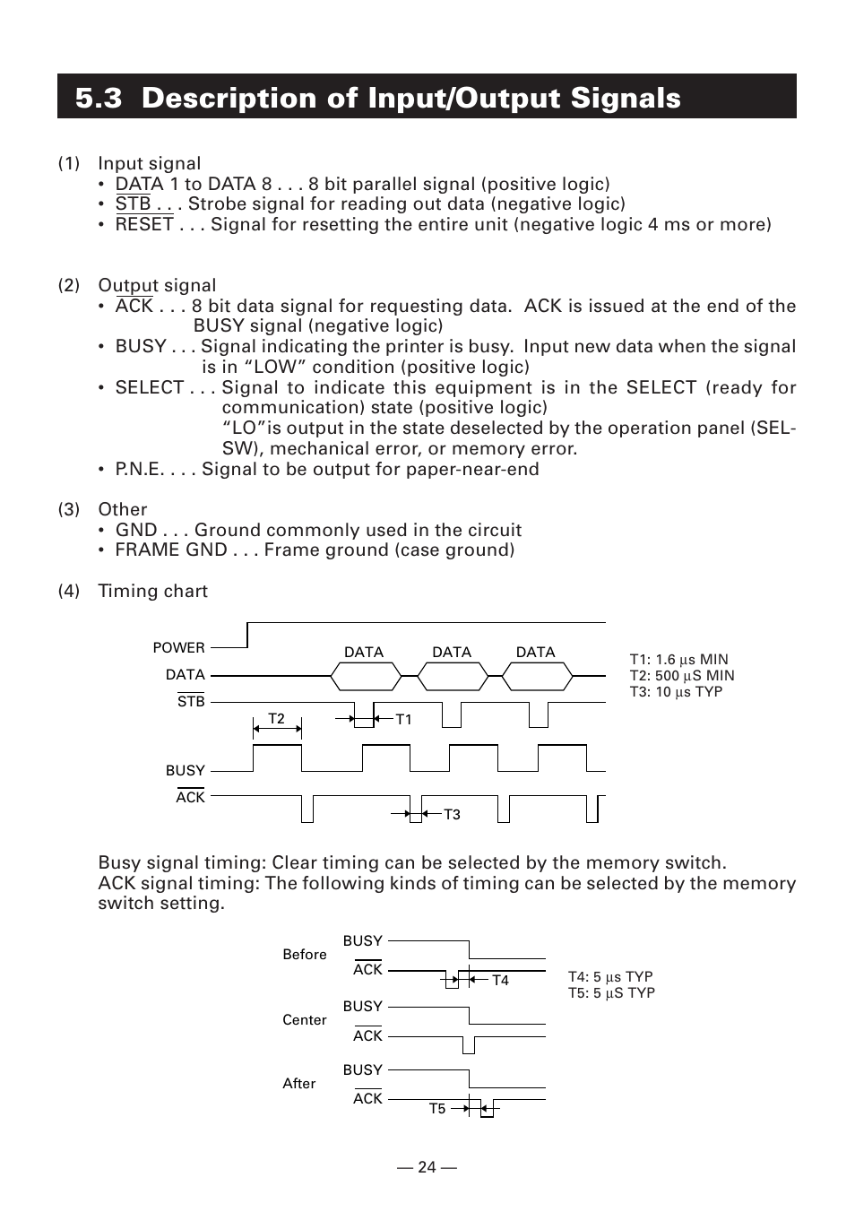 3 description of input/output signals | Citizen Systems Compact desk-top dot matrix printer CBM-910 Type II User Manual | Page 28 / 62