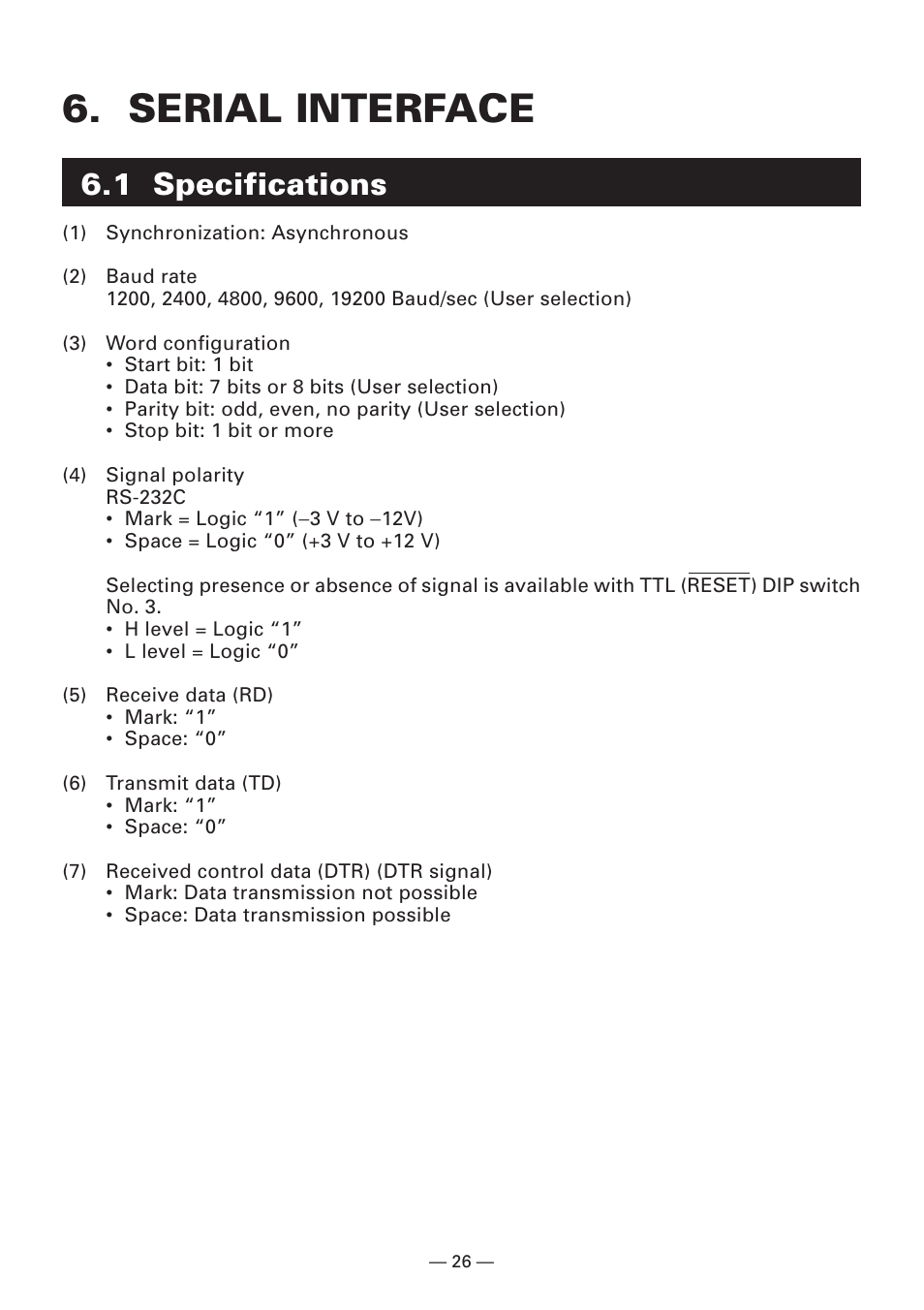 Serial interface, 1 specifications | Citizen Systems Compact desk-top dot matrix printer CBM-910 Type II User Manual | Page 30 / 62