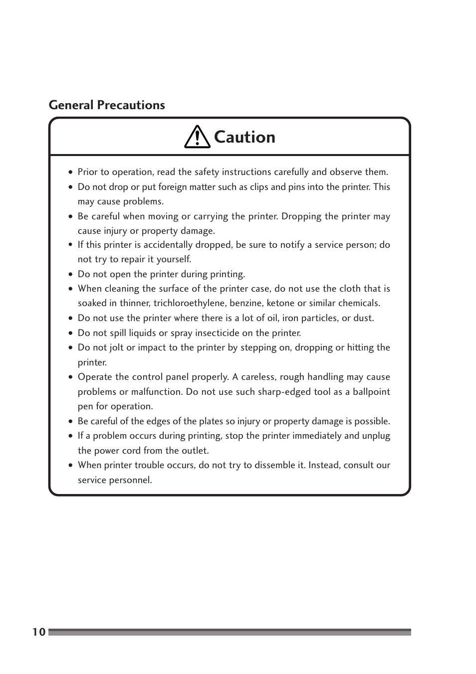 Caution, General precautions | Citizen Systems CD-S500 Series User Manual | Page 10 / 52