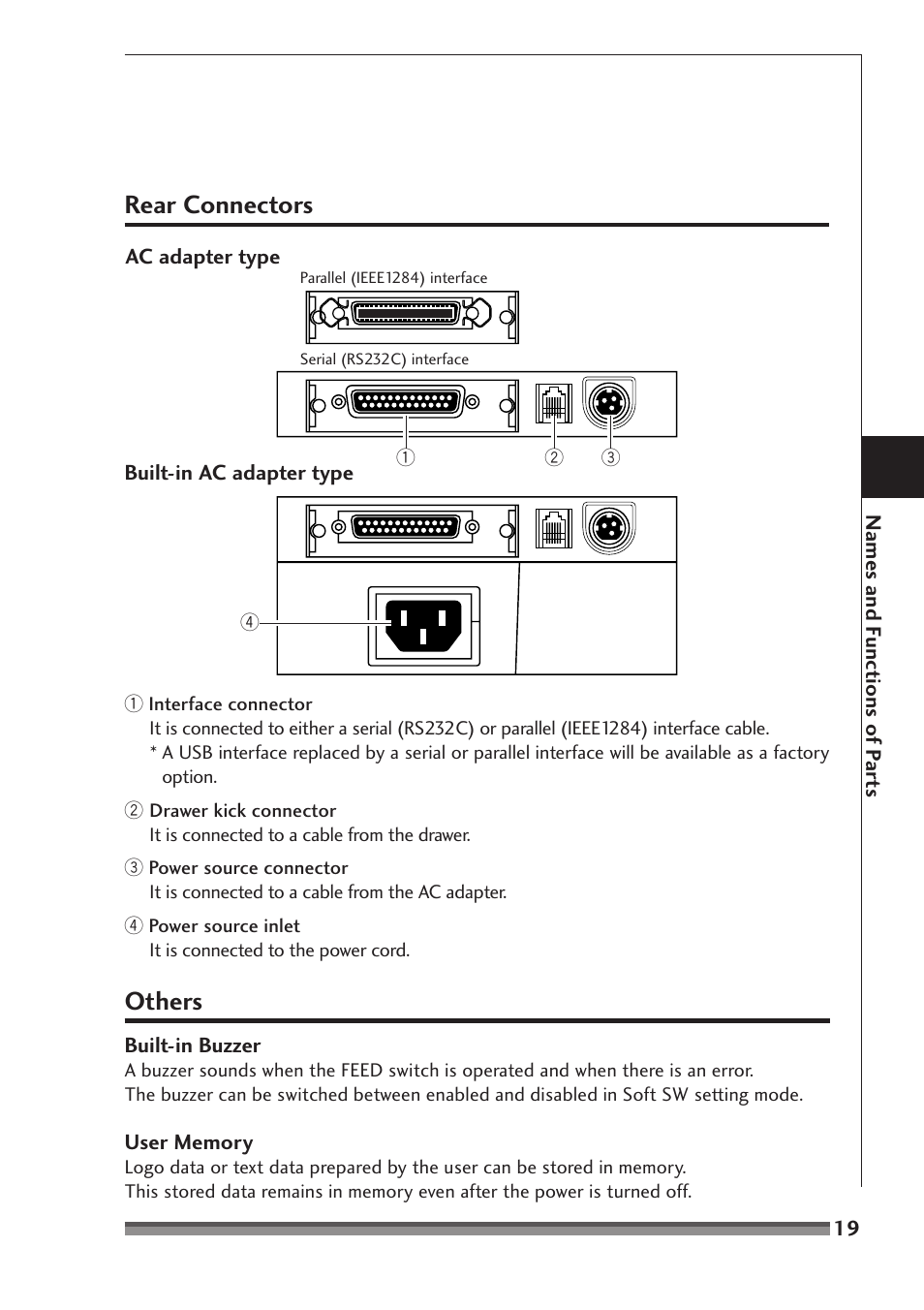 Rear connectors, Others | Citizen Systems CD-S500 Series User Manual | Page 19 / 52