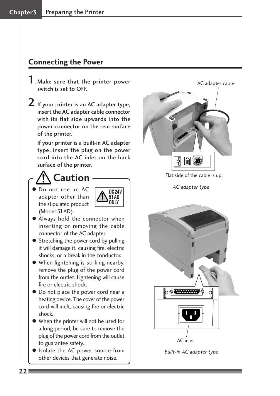 Connecting the power, Caution | Citizen Systems CD-S500 Series User Manual | Page 22 / 52