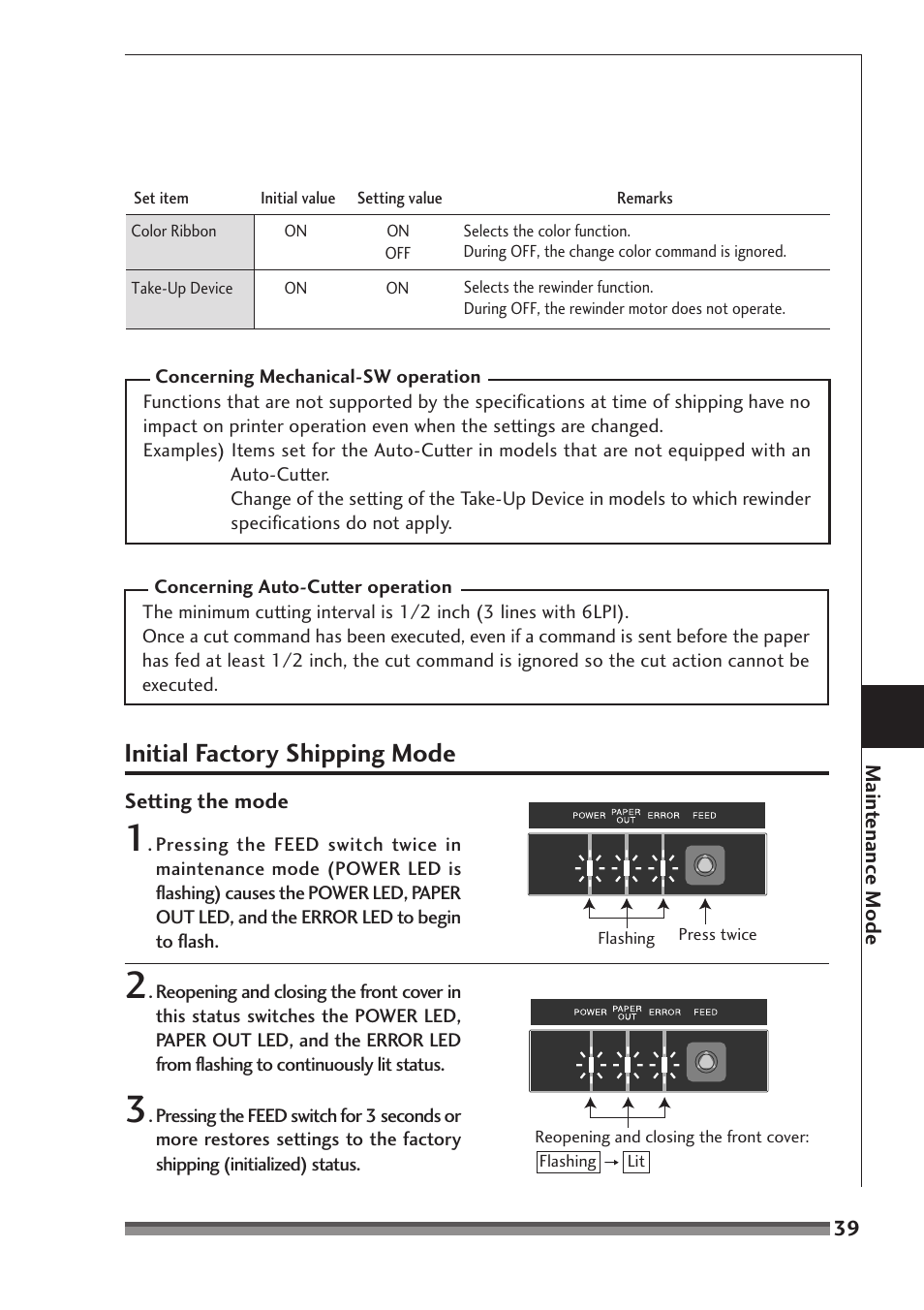 Initial factory shipping mode | Citizen Systems CD-S500 Series User Manual | Page 39 / 52