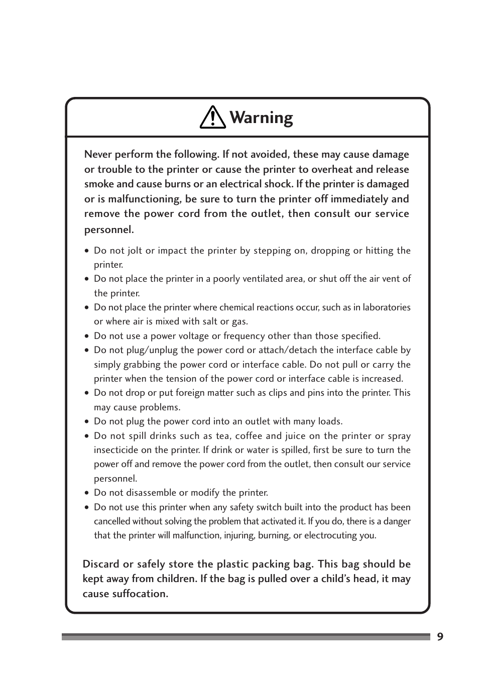 Warning | Citizen Systems CD-S500 Series User Manual | Page 9 / 52