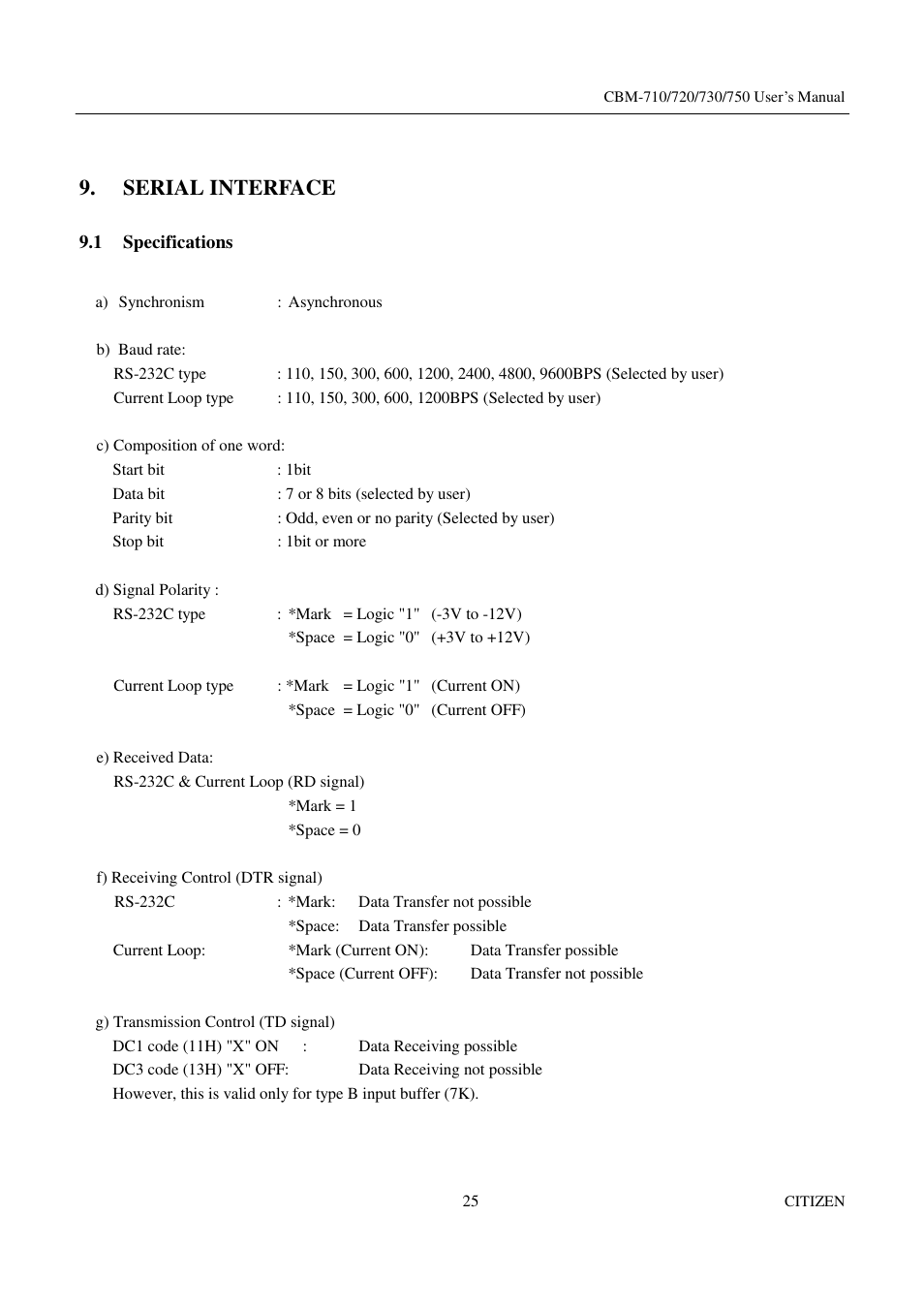 Serial interface | Citizen Systems CBM-720 User Manual | Page 31 / 81