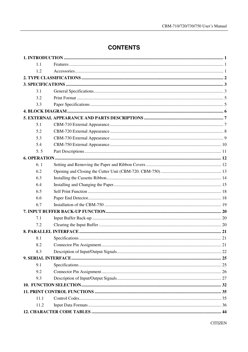 Citizen Systems CBM-720 User Manual | Page 5 / 81