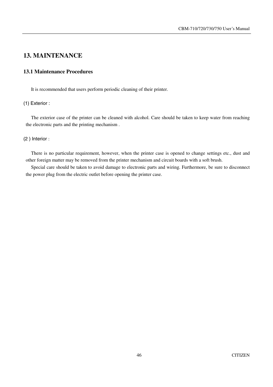 Maintenance | Citizen Systems CBM-720 User Manual | Page 52 / 81