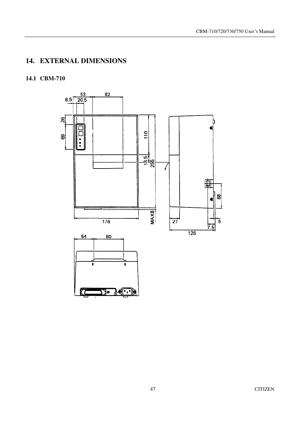 External dimensions | Citizen Systems CBM-720 User Manual | Page 53 / 81