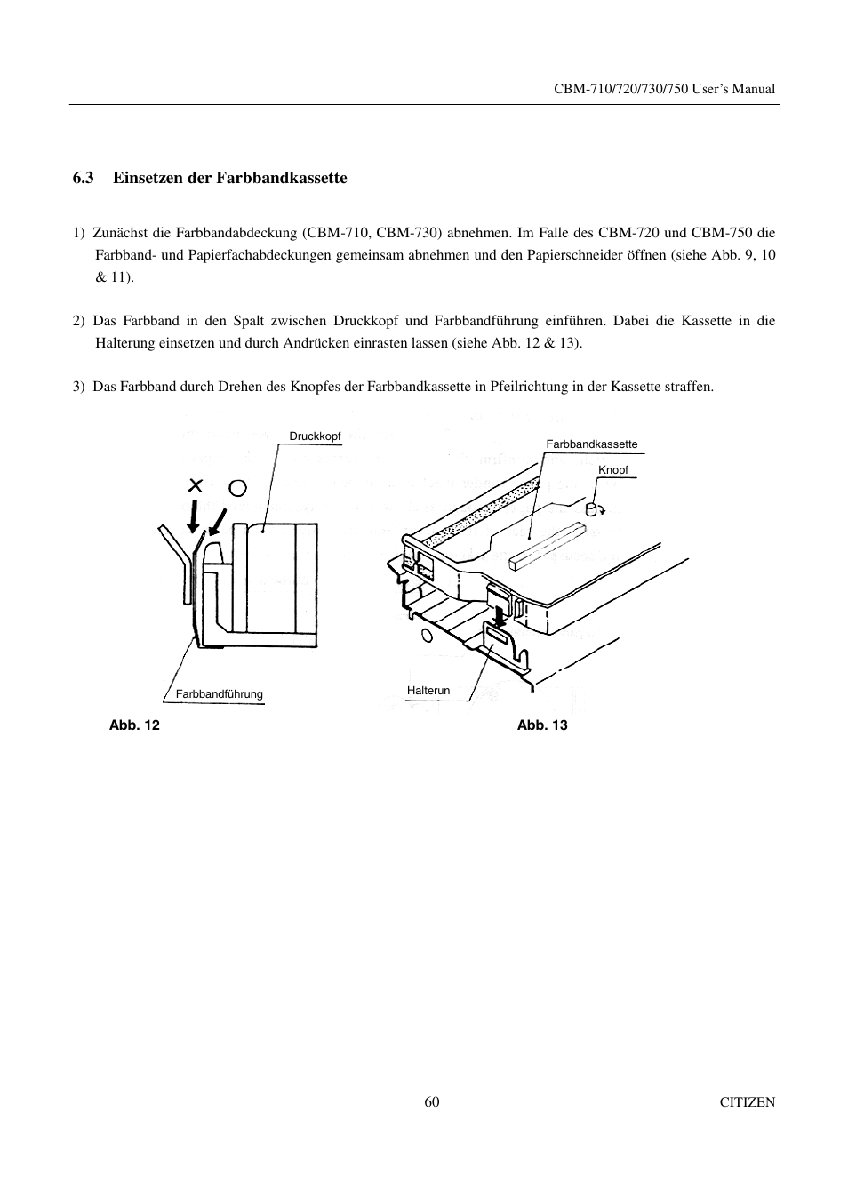 3 einsetzen der farbbandkassette | Citizen Systems CBM-720 User Manual | Page 66 / 81